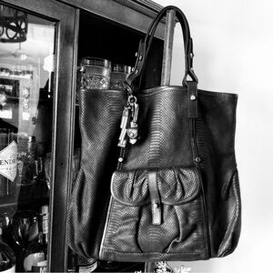 HENRI BENDEL 712 Iconic Suede Leather Snakeskin Python Large Hobo Satchel Black